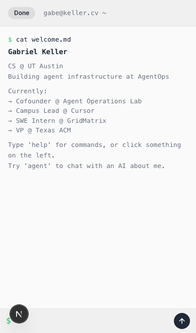 Mobile terminal — fullscreen with Done button